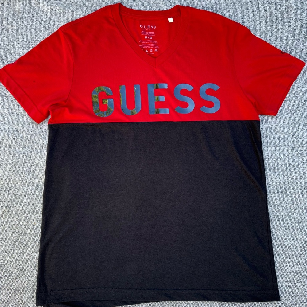 GUESS Men's V-Neck Red & Black Shirt